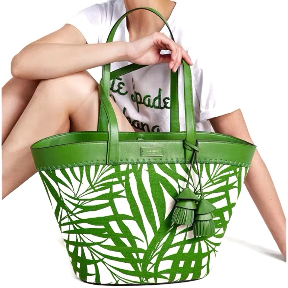 Kate Spade “The Pier Palm Fronds” Canvas Medium Green Tote